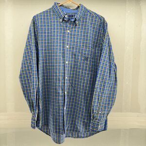 Chaps Long Sleeve Shirt Mens Large Poplin Cotton Blue Green Plaid Button Down